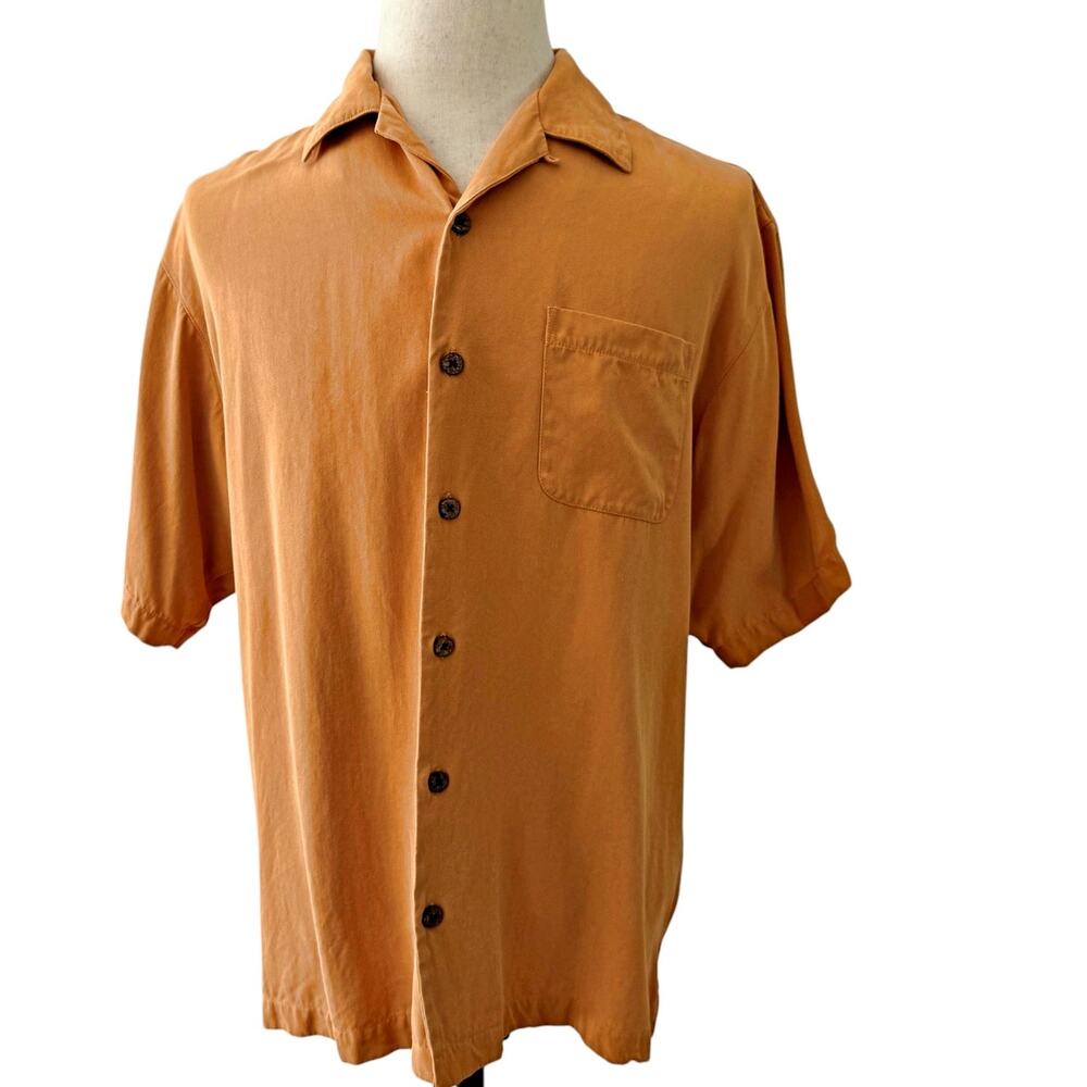 Tommy Bahama 100% Silk Tangerine Orange S/S Button Down Shirt - Picture 2 of 7
